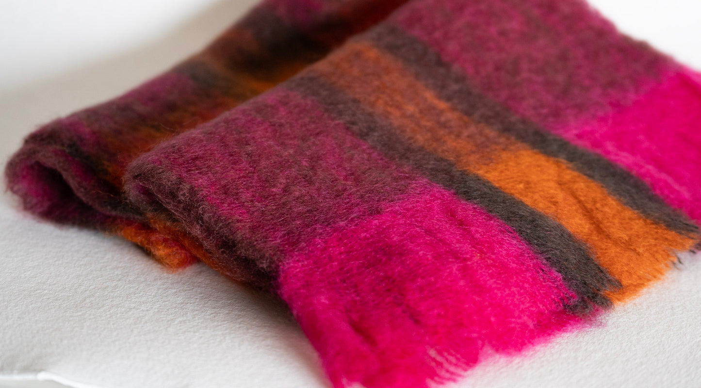 Bufanda Mohair Tartán Fucsia y Naranja