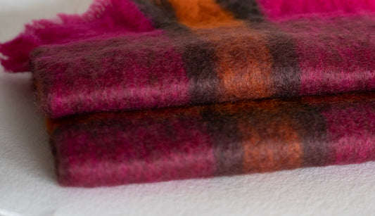 Bufanda Mohair Tartán Fucsia y Naranja