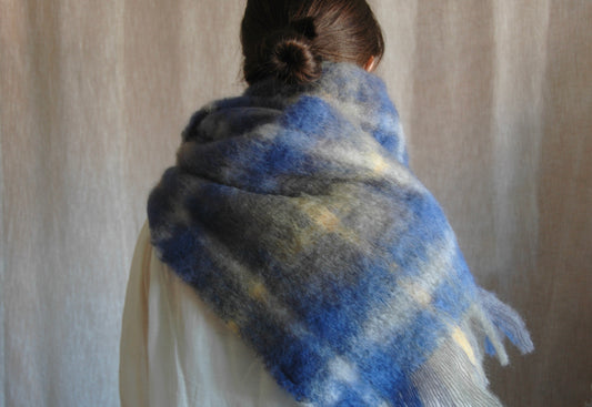 Bufanda Mohair Tartán Azul