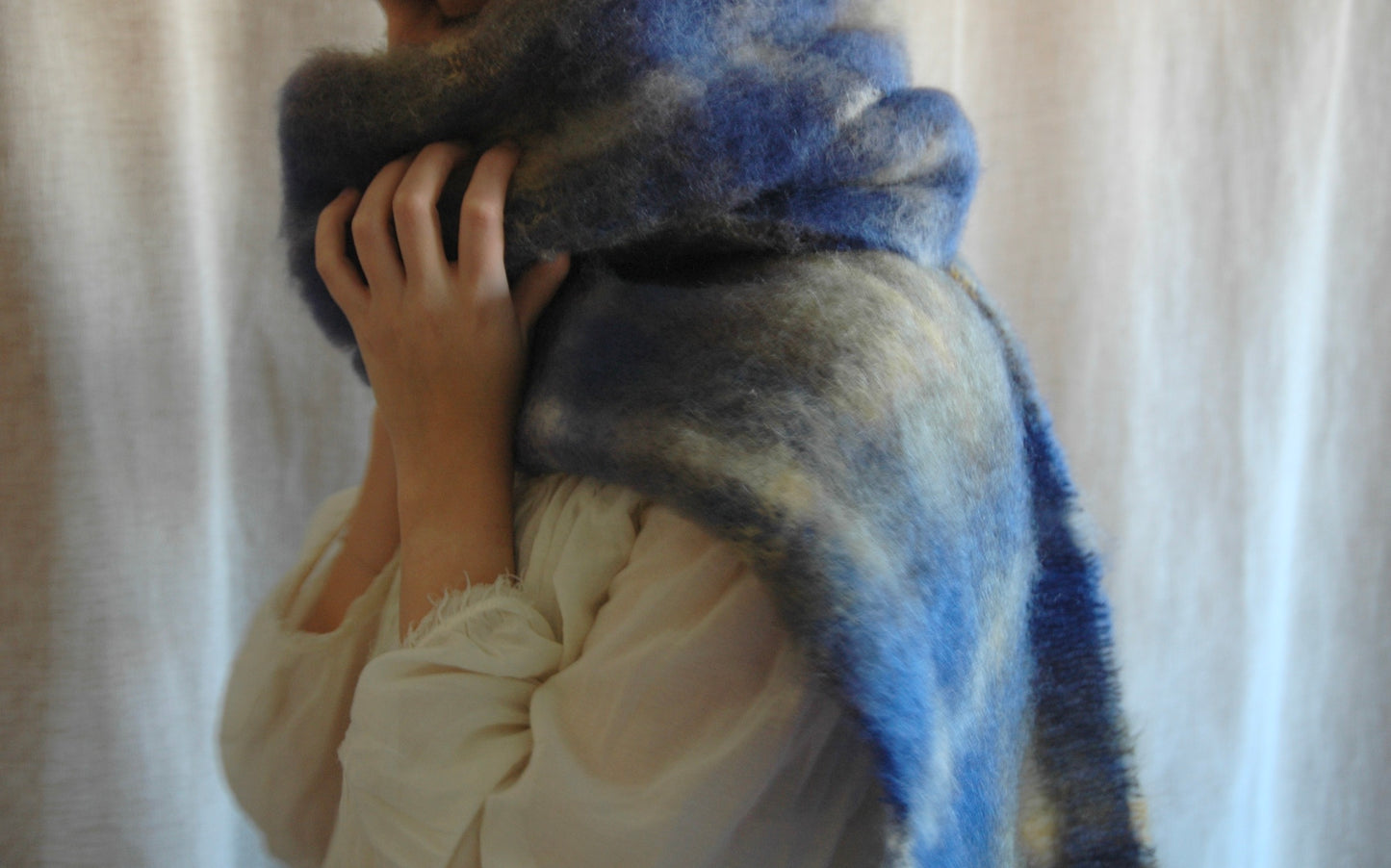 Bufanda Mohair Tartán Azul